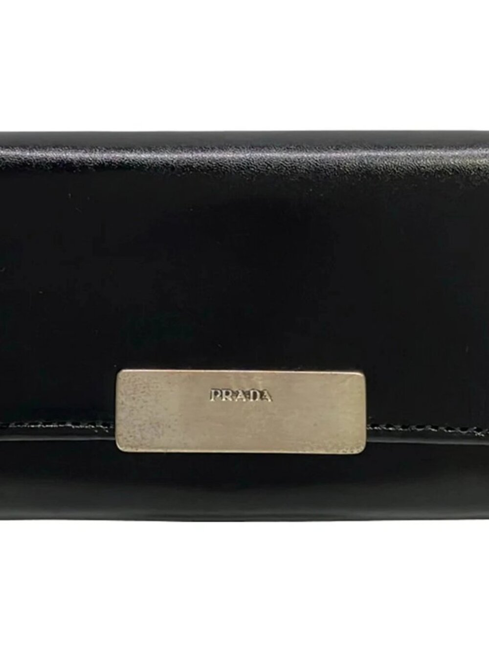 PRADA M222C Black Silver Leather Hardware Key Case